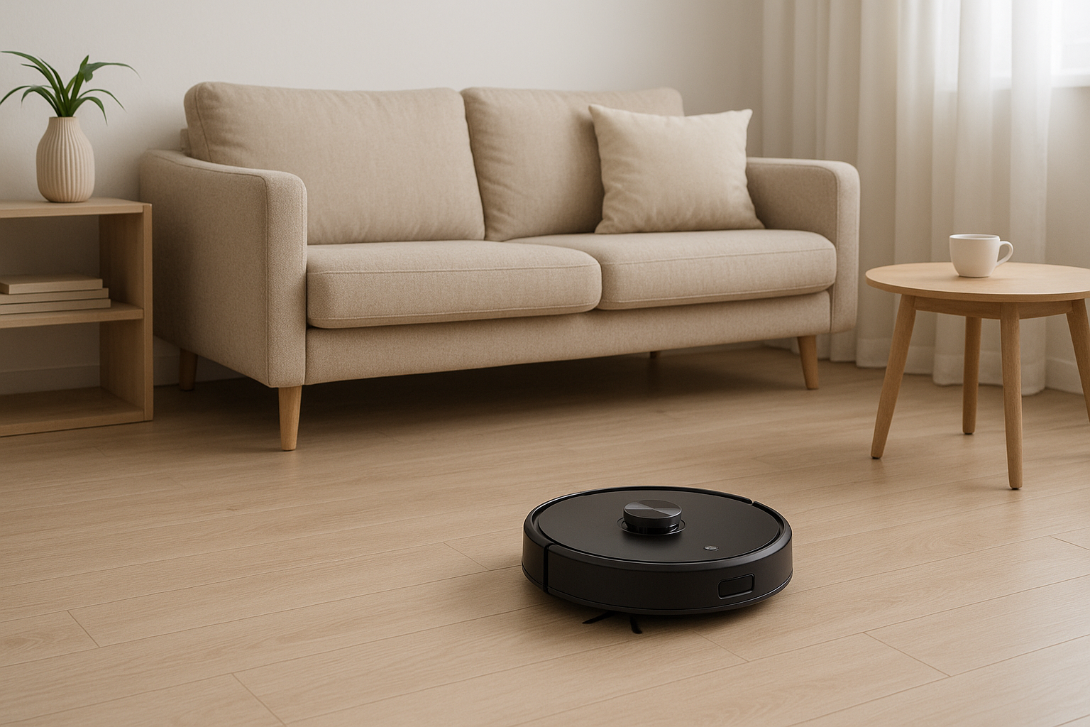Automatic robot vacuum gliding across a clean floor—modern convenience at home.
