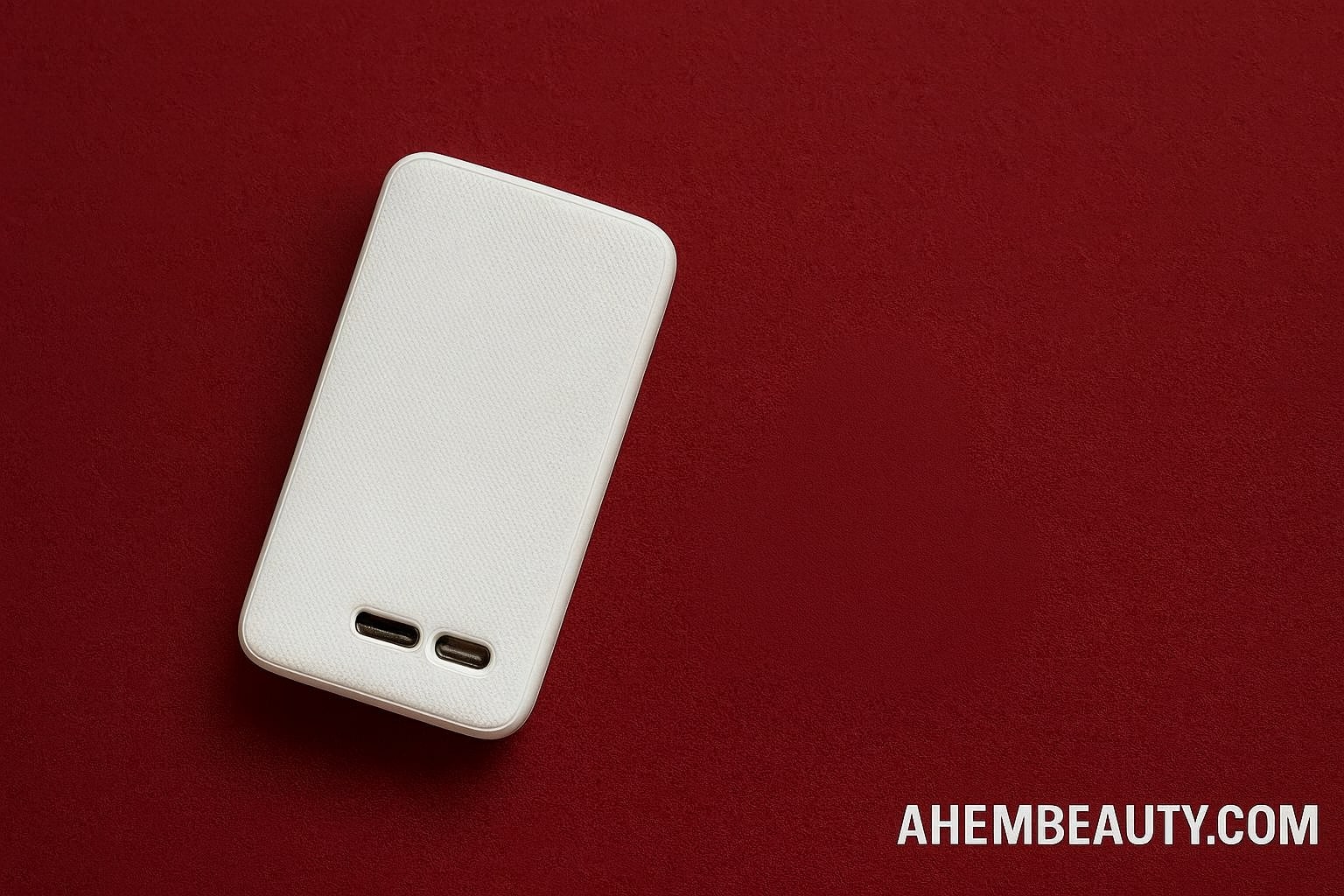 Compact slim 20000 mAh power bank on editorial red backdrop, USB-C fast charging portable charger for iPhone, Android, and travel; AhemBeauty product review
