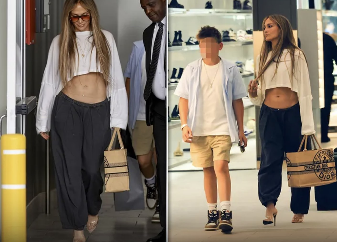Jennifer Lopez stepping out in Beverly Hills in a white crop top and black pants