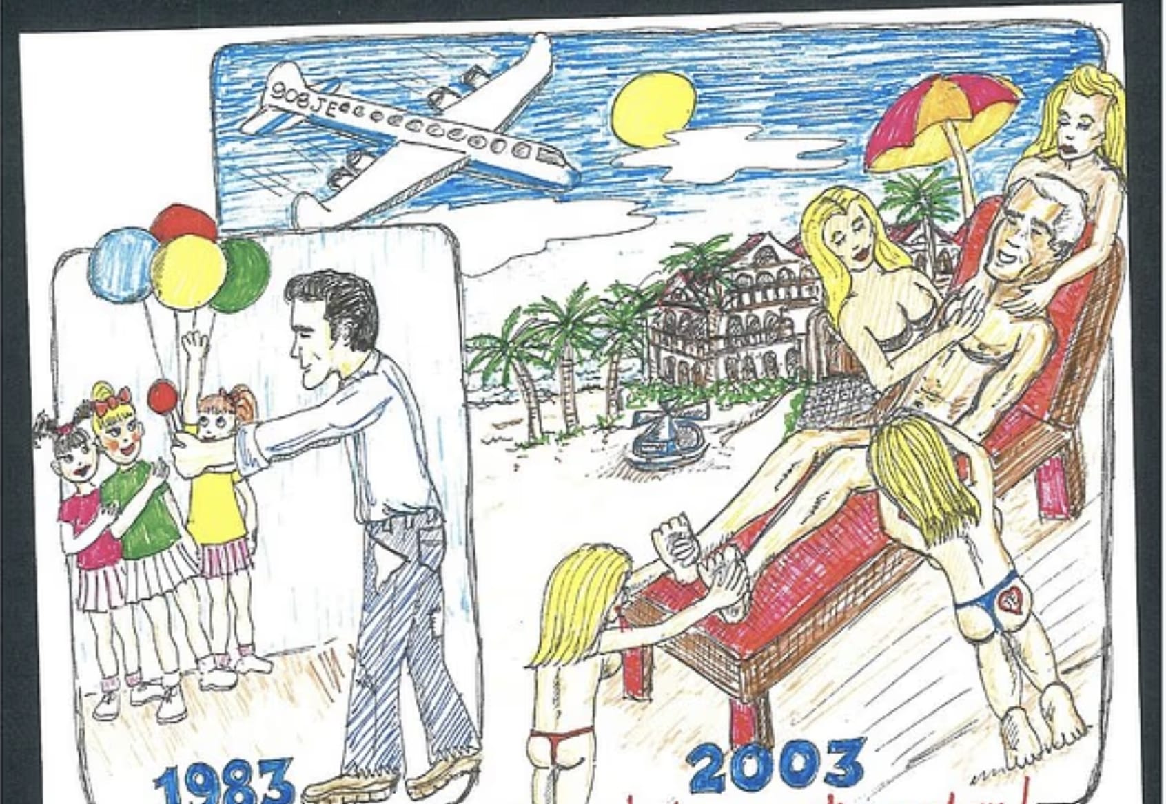Composite of documents tied to Jeffrey Epstein’s 50th-birthday album
