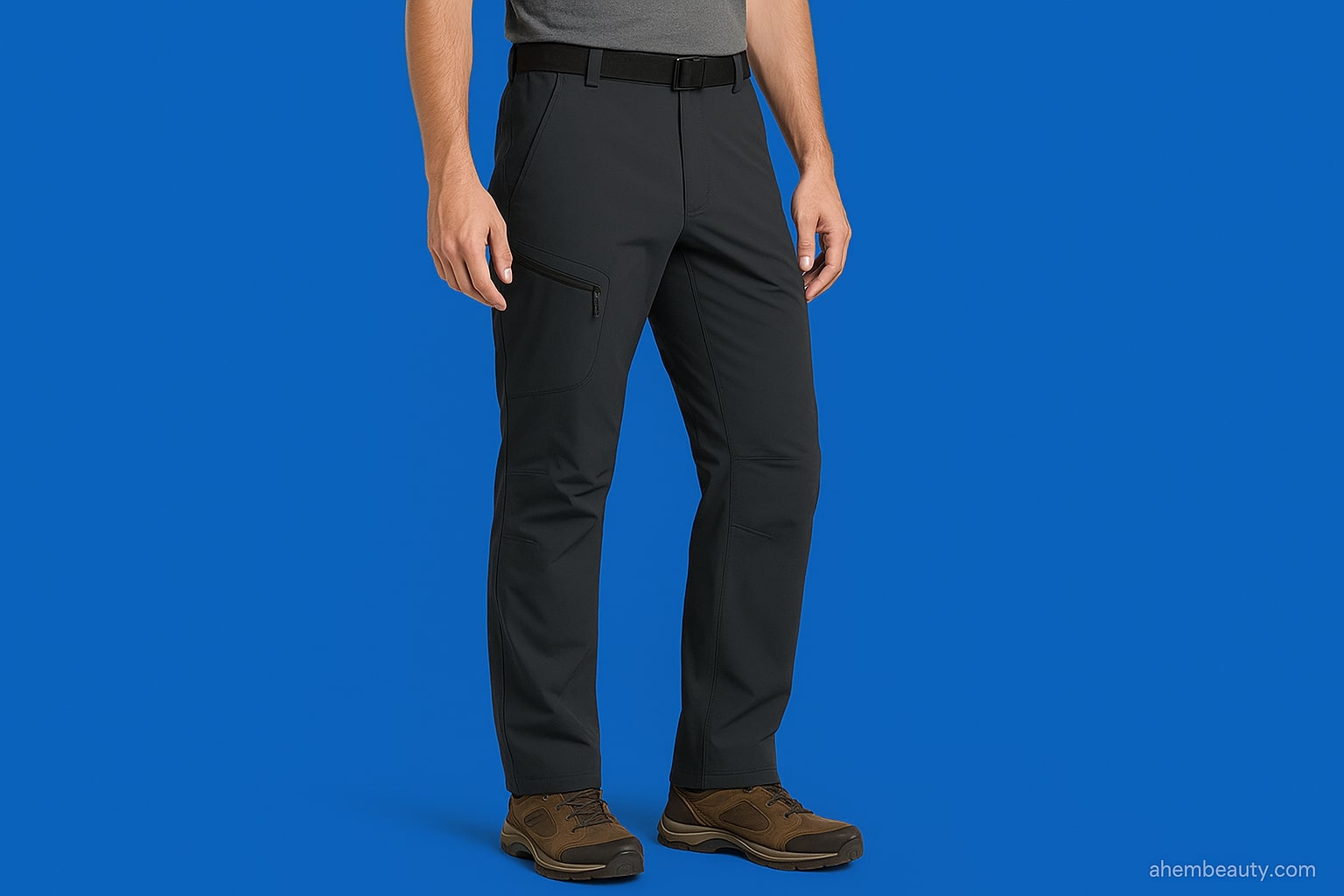 Men’s waterproof hiking pants on red forest trail backdrop; durable, breathable, lightweight, under $100; AhemBeauty gear editorial