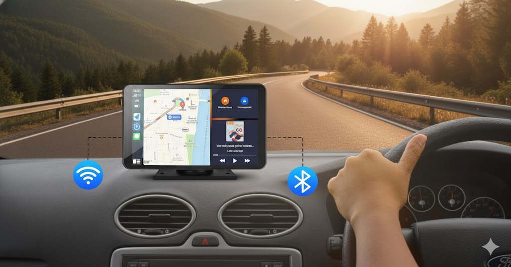 Best Portable Wireless CarPlay Screens For Easy Setup, AI-generated editorial image for illustrative purposes.