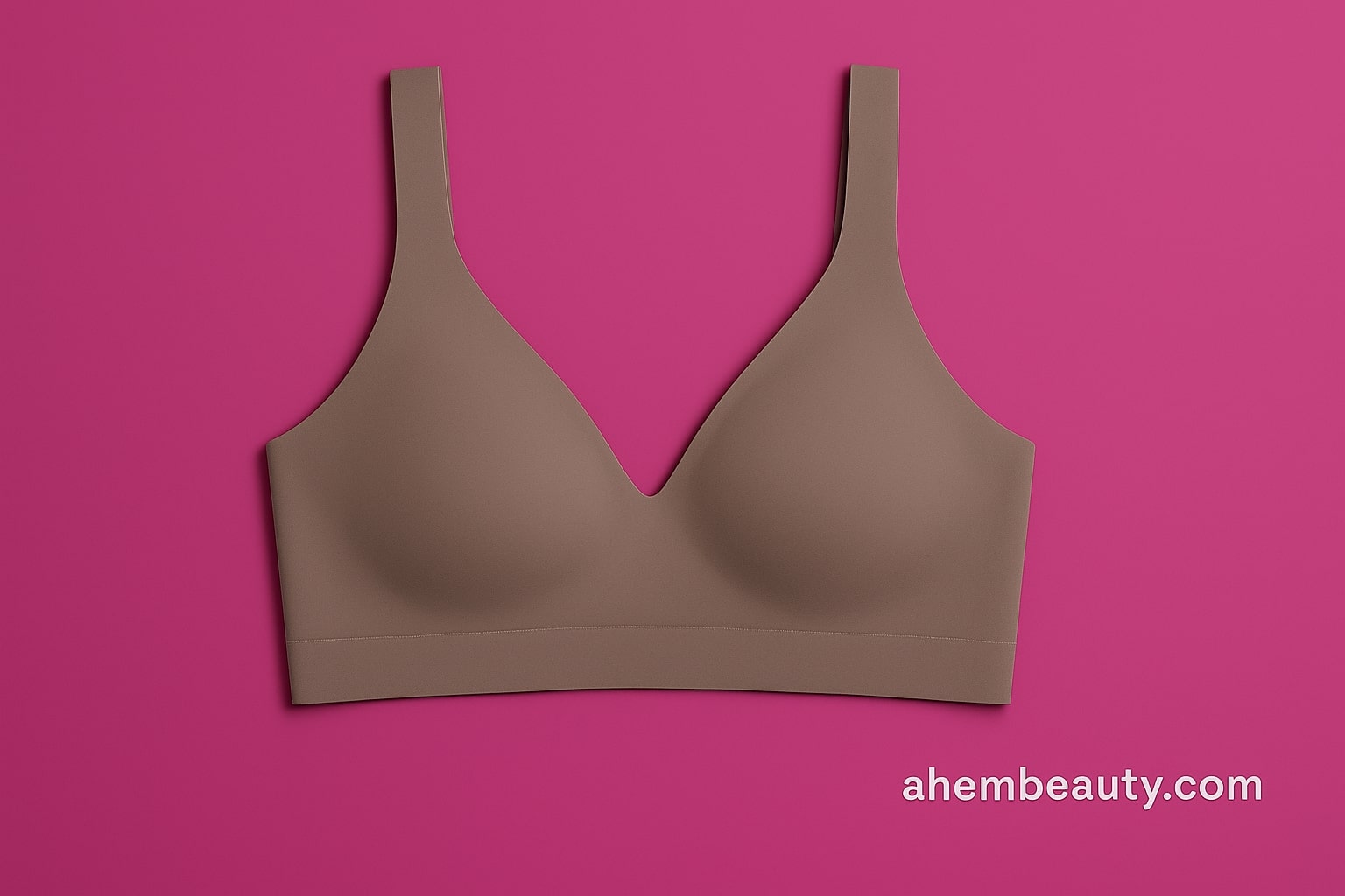 Flat-lay of seamless bras in nude, rose, and beige tones — wireless, smooth microfiber styles photographed on pastel background — Magenta #E13DB0 theme — AhemBeauty feature image