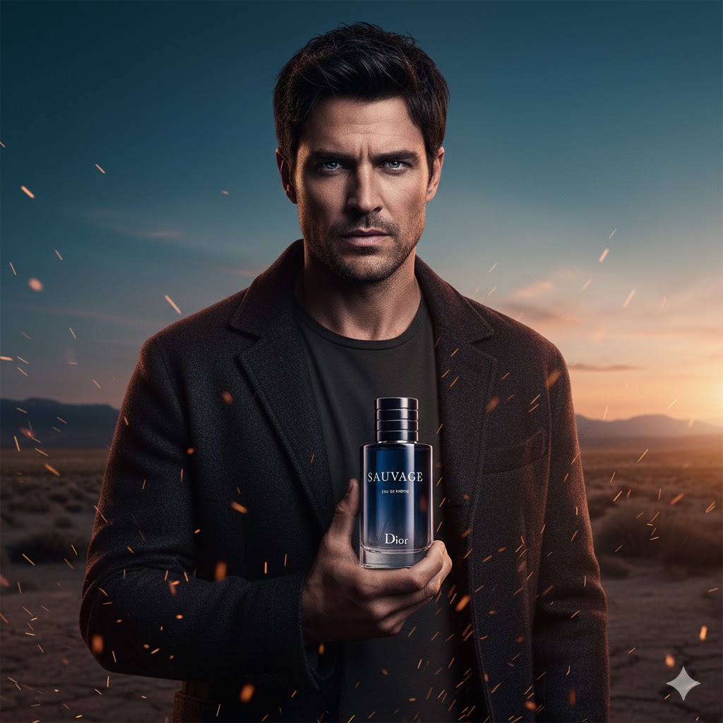 Best Perfumes for Men That Truly Last All Day — Dior Sauvage mood image showing fresh-spicy aromatic-woody character with ambroxan and vanilla warmth