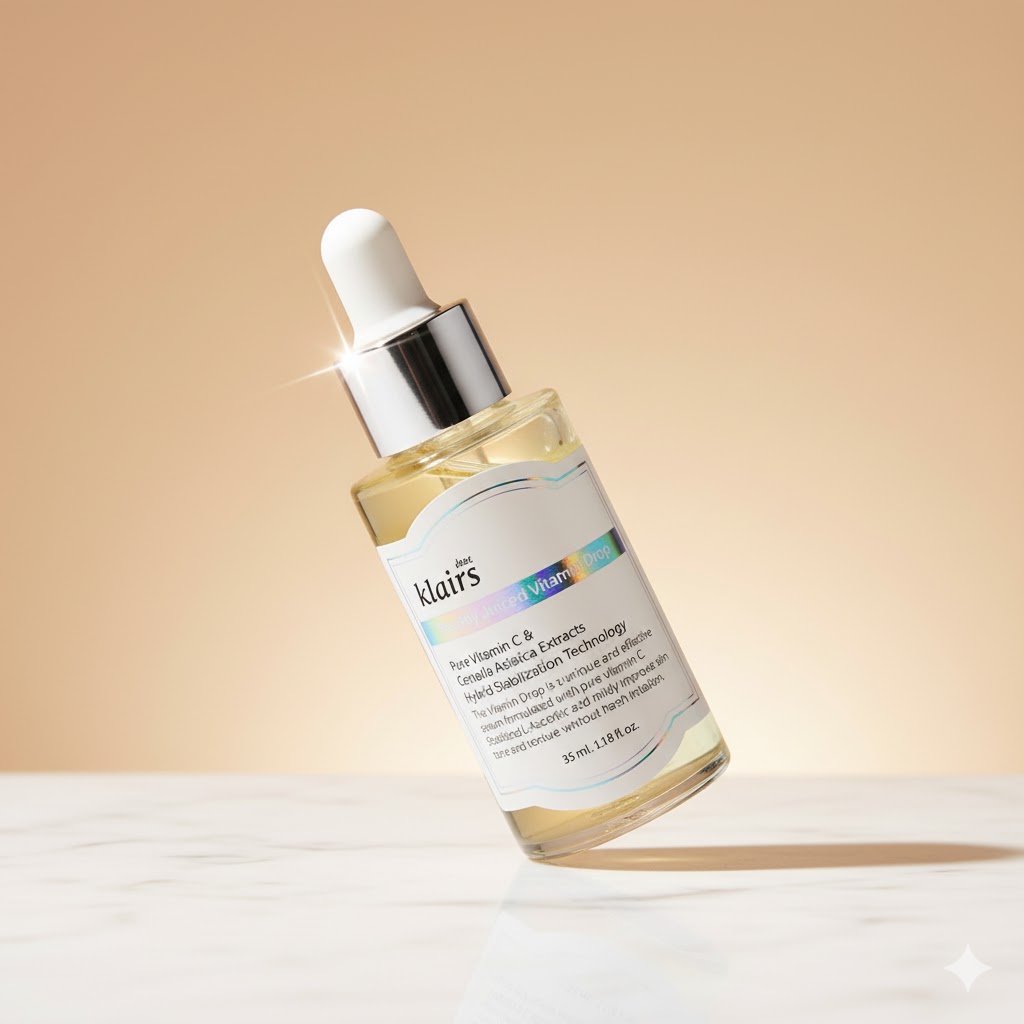 Best Korean Serums For Glowing Skin — Dear Klairs Freshly Juiced Vitamin Drop positioned for AM use before moisturizer and SPF