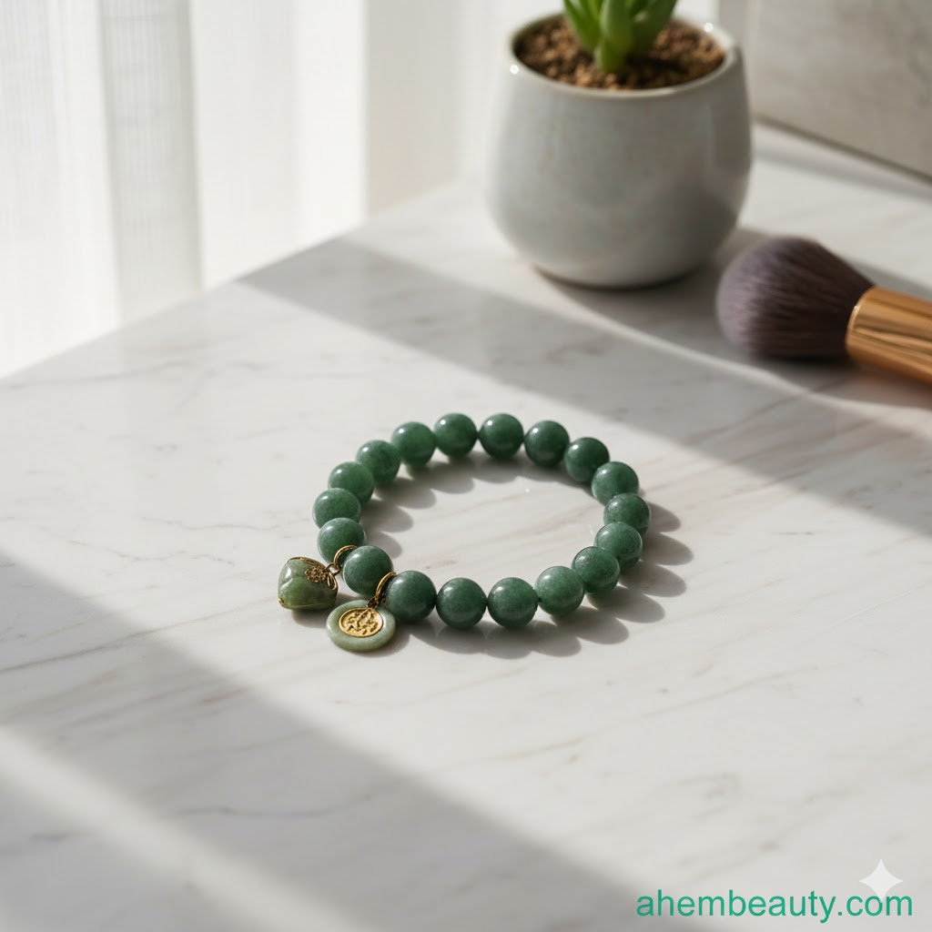 Best Jade Bracelets for Women — Heavens Tvcz bracelet with 14.2 mm beads, heart and coin charms