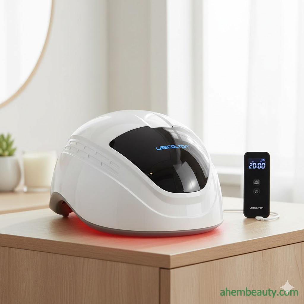 Best Small-Scale Red Light Therapy Devices for Hair Growth — LESCOLTON rechargeable laser cap with 80 medical-grade 650 nm diodes and optical waveguide coverage for temples and crown; discreet for men and women in US UK Canada