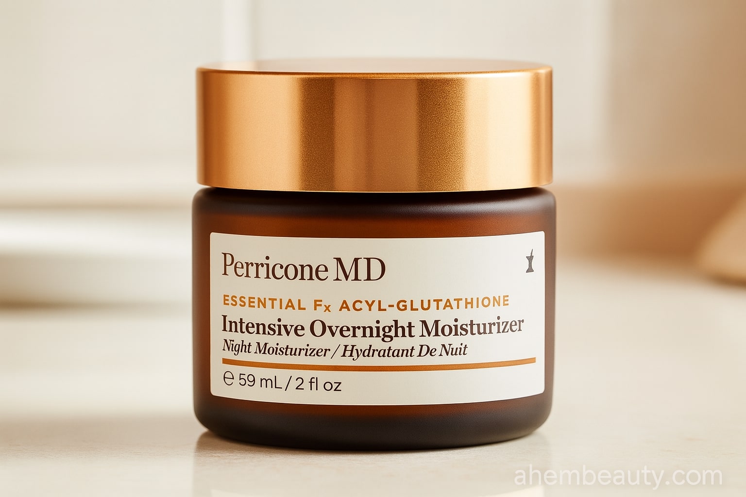 Best Glutathione Creams for Brighter — Perricone MD Essential Fx Acyl-Glutathione Intensive Overnight Moisturizer jar on red backdrop; acyl-glutathione night cream; US UK Canada shoppers