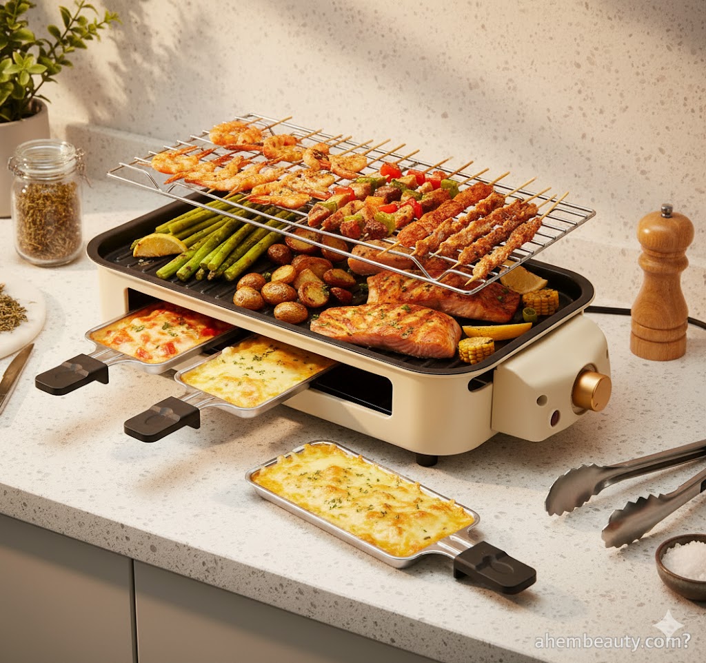 Best Indoor Electric Grills for Smokeless Cooking at Home — Pukomc 2-in-1 smokeless indoor grill with removable nonstick plate, grill net, and temperature control; US, UK, Canada