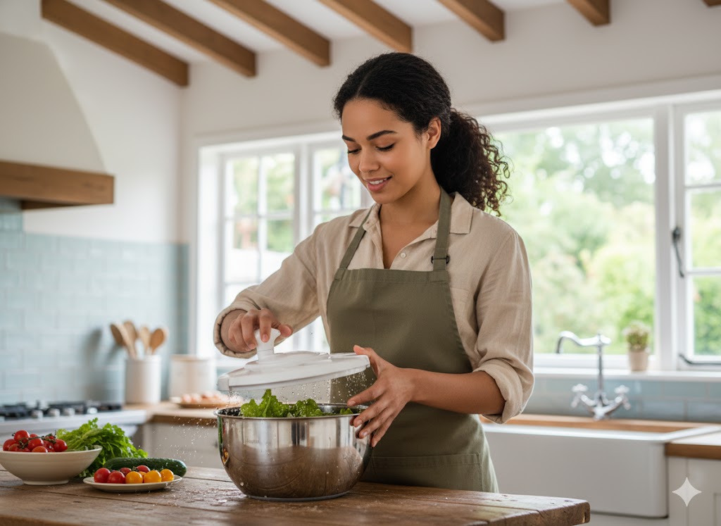 Best Salad Spinners For Crisp Dry Greens,AI-generated editorial image for illustrative purposes.