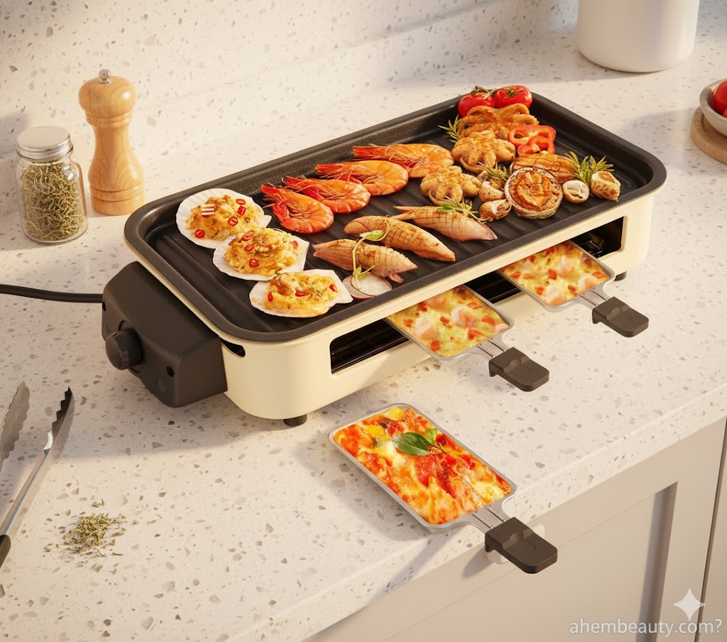 Best Indoor Electric Grills for Smokeless Cooking at Home — YOHAWJAN 2-in-1 smokeless tabletop grill with removable grill & griddle plate and mini raclette pans; US, UK, Canada