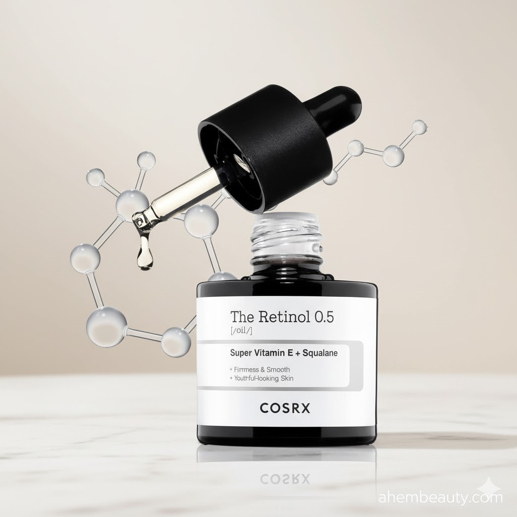 Retinol vs Bakuchiol — COSRX Retinol 0.5 Oil with 91% squalane and encapsulated retinol; gentle beginner-friendly K-beauty night oil; loved by US UK Canada shoppers