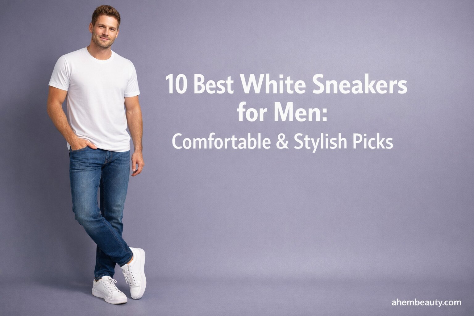 Best White Sneakers for Men, AI-generated editorial image for illustrative purposes. Classic all-white men's sneakers styled for modern casual fashion across United States, United Kingdom, and Canada.