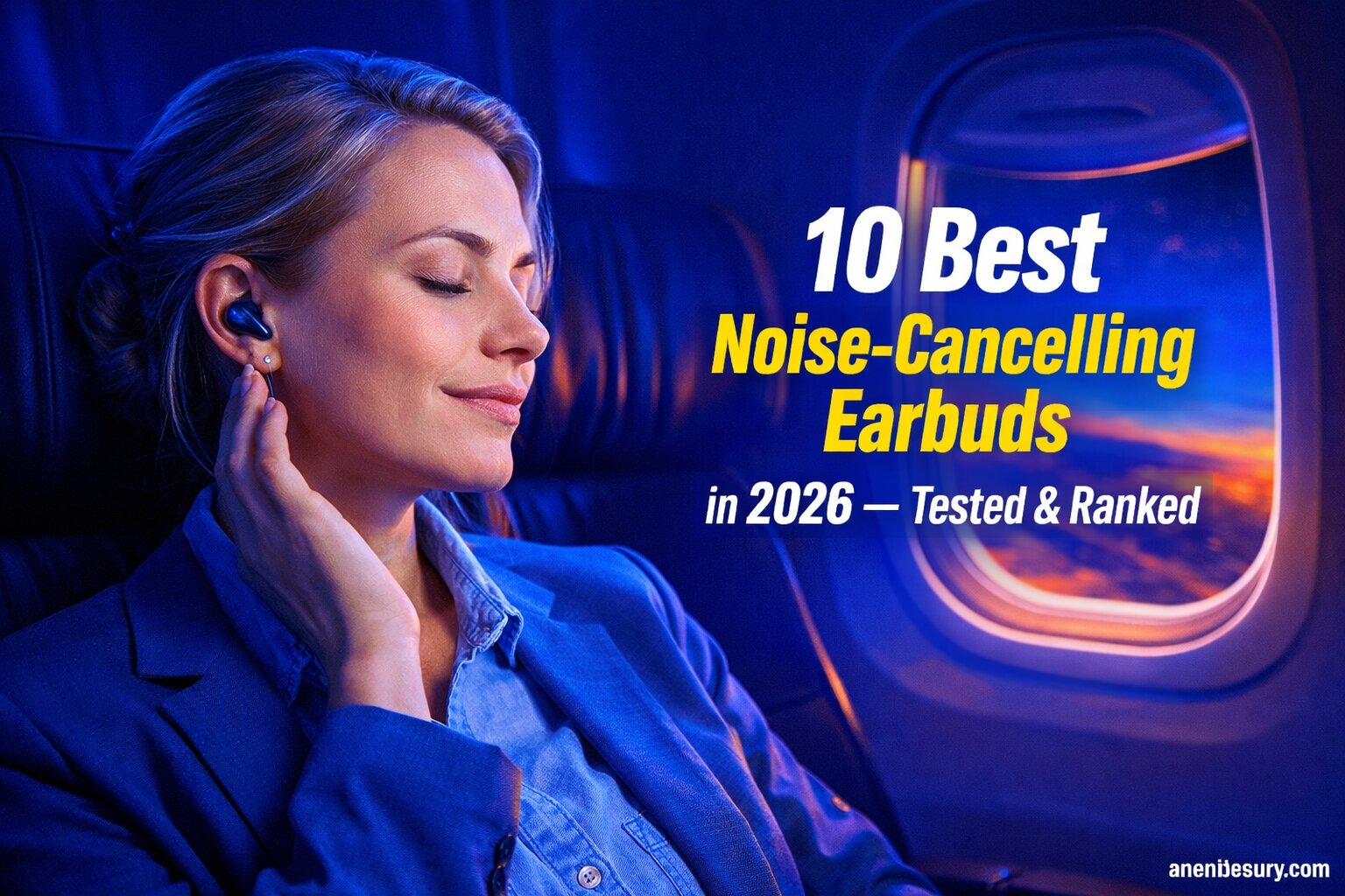 Best Noise-Cancelling Earbuds, AI-generated editorial image for illustrative purposes. Premium wireless active noise cancelling earbuds with deep sound isolation, Bluetooth stability, immersive listening, and travel-ready comfort across United States, United Kingdom, and Canada.