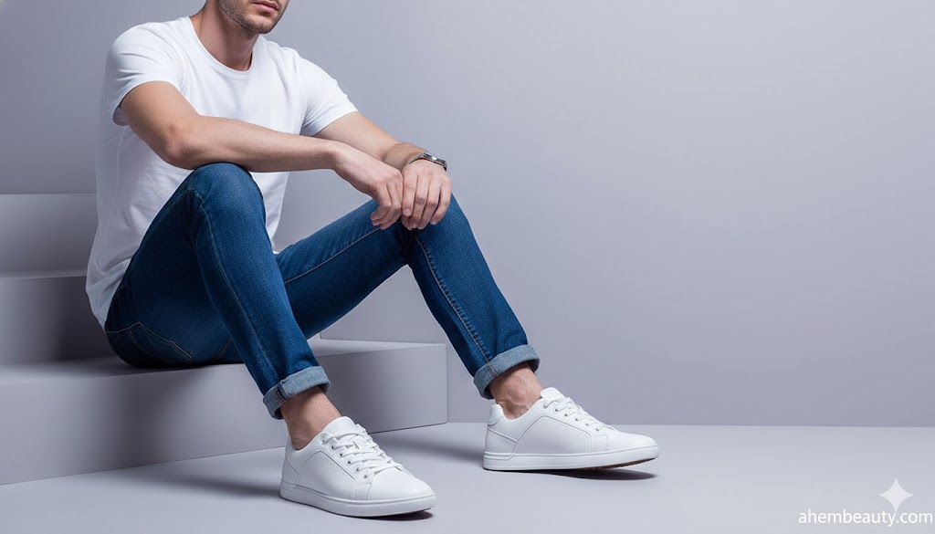 Best White Sneakers For Men, AI-generated editorial image for illustrative purposes.
