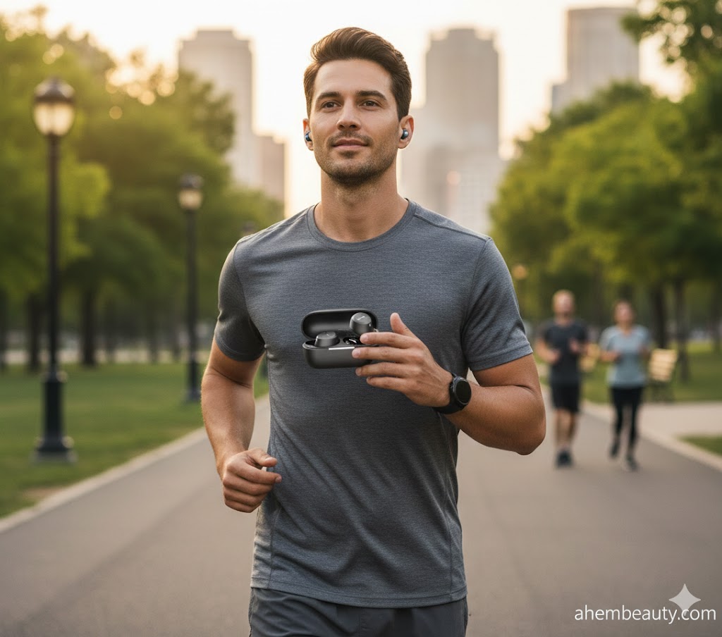 Best Durable Earbuds Under 50 Dollars, AI-generated editorial image for illustrative purposes. Lightweight wireless earbuds concept with deep bass stereo sound, AI ENC clear calls, compact pocket-friendly charging case, secure fit for commuting and office use, and durable everyday carry design.