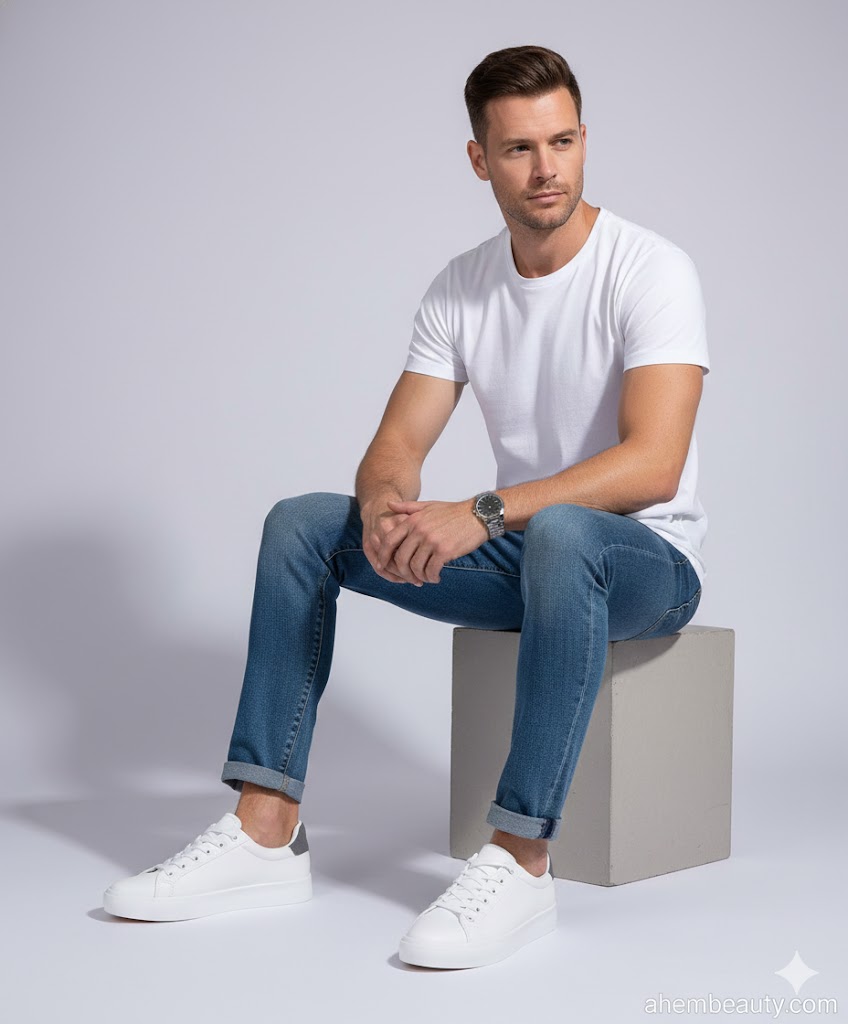 Best White Sneakers For Men, AI-generated editorial image for illustrative purposes.