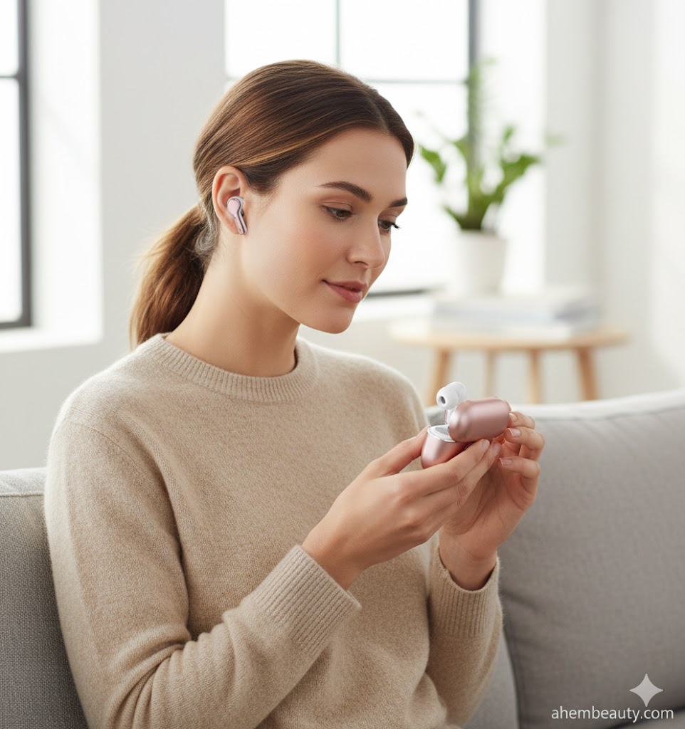 Best Durable Earbuds Under 50 Dollars, AI-generated editorial image for illustrative purposes. IP7 waterproof in-ear earbuds concept designed for sweat resistance, workout durability, secure fit, and stable sound during travel and commuting.