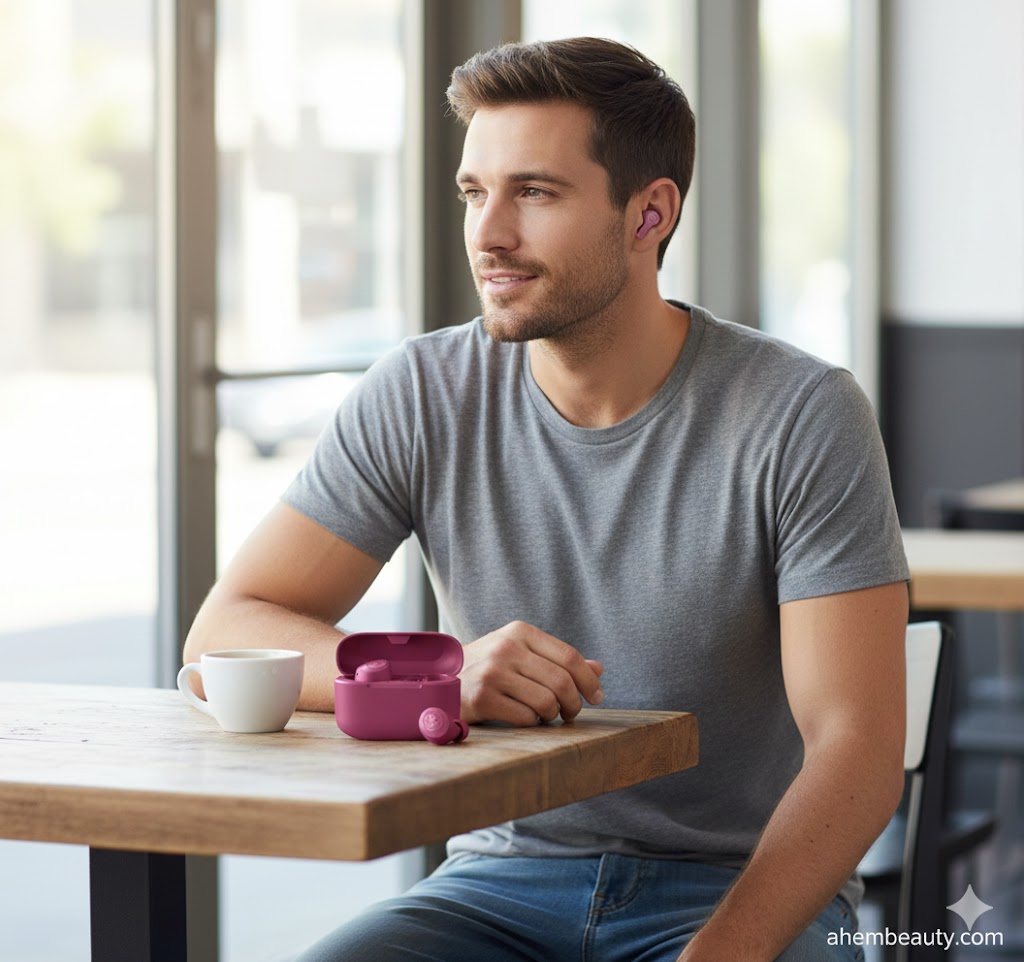 Best Durable Earbuds Under 50 Dollars, AI-generated editorial image for illustrative purposes. JLab Go Air Pop+ true wireless earbuds concept with compact pocket-friendly case, lightweight in-ear comfort, balanced daily sound, and durable carry design for commuting and everyday use.