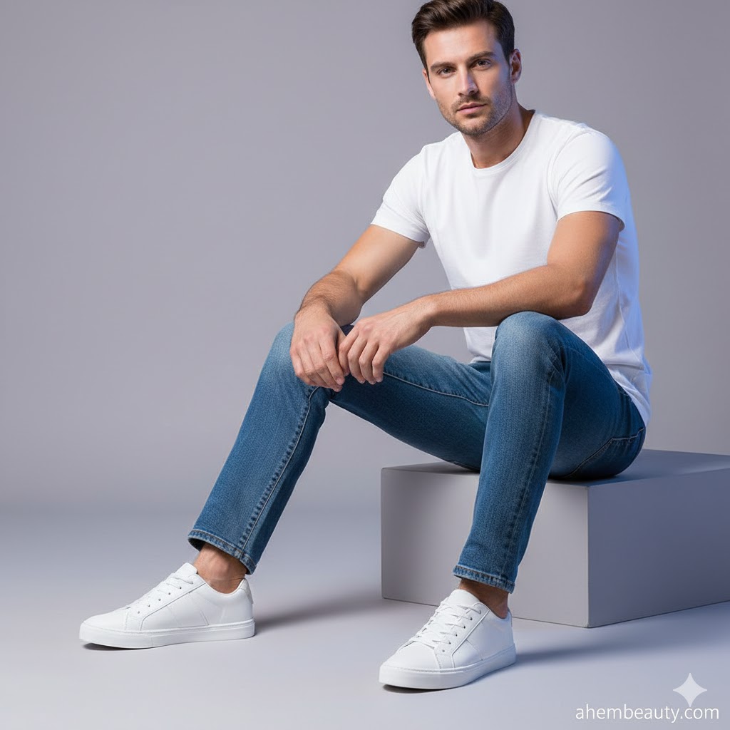 Best White Sneakers For Men, AI-generated editorial image for illustrative purposes.