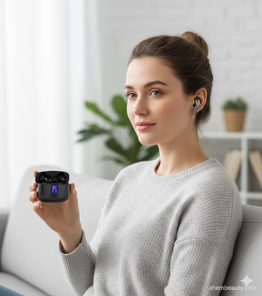 Best Durable Earbuds Under 50 Dollars, AI-generated editorial image for illustrative purposes. TAGRY X08 true wireless earbuds concept with durable shell construction, protective charging case, stable daily connection, and long playback design for commuting and everyday use.