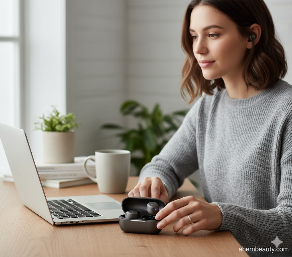 Best Durable Earbuds Under 50 Dollars, AI-generated editorial image for illustrative purposes. TOZO A1 ultra lightweight earbuds concept with compact charging case, secure in-ear fit for commuting and office use, IPX5-style sweat resistance, and stable Bluetooth connection for daily listening and clear calls.