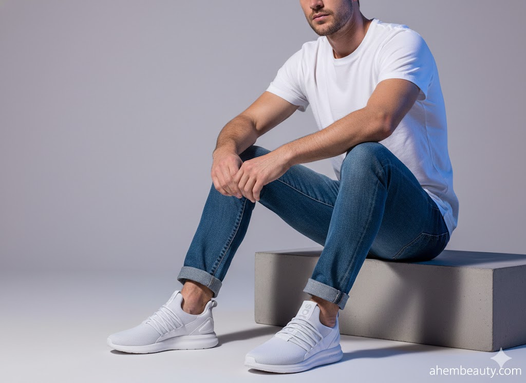 Best White Sneakers For Men, AI-generated editorial image for illustrative purposes.