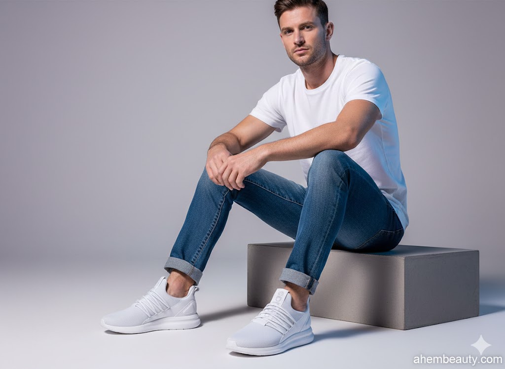 Best White Sneakers For Men, AI-generated editorial image for illustrative purposes.