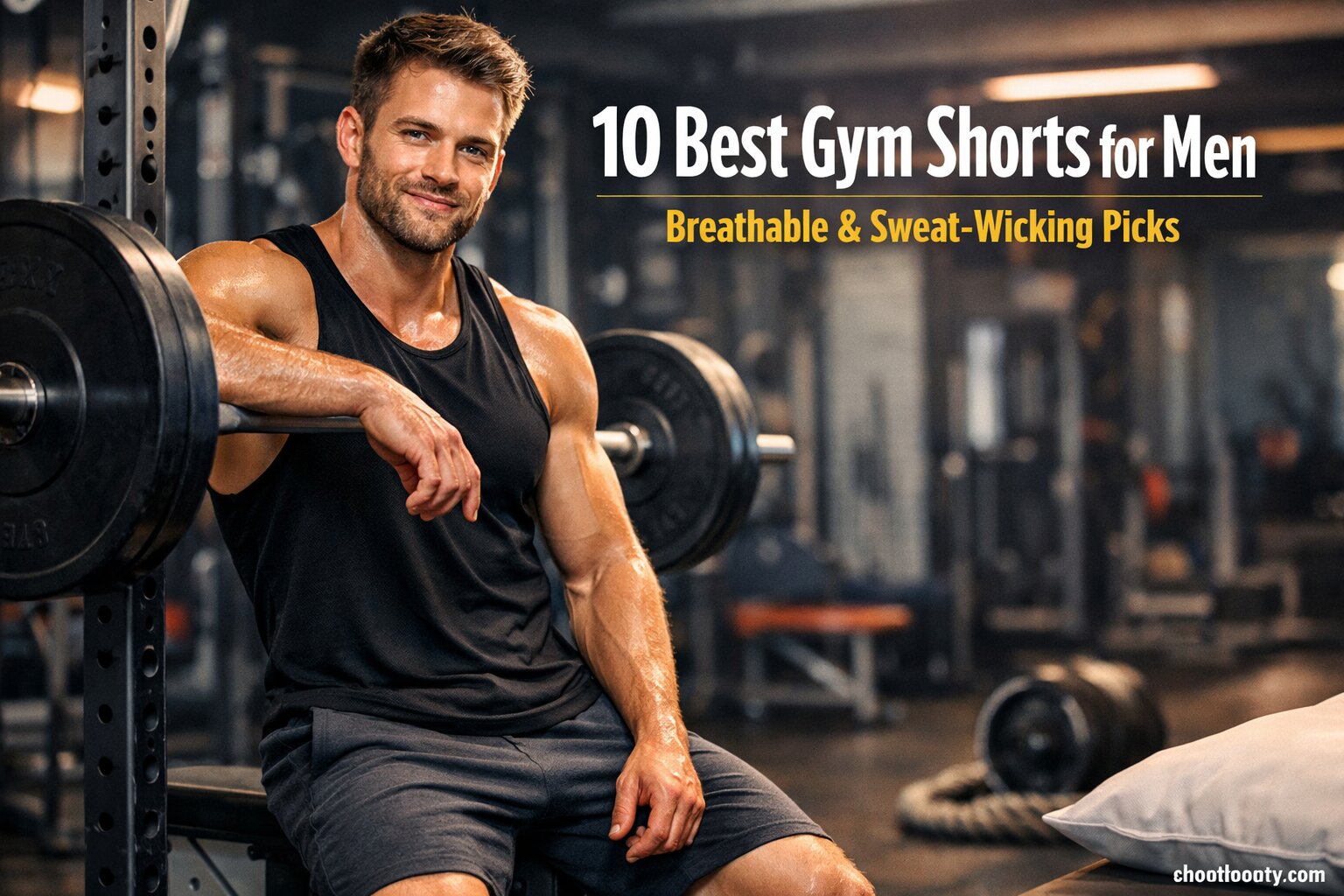 Best Gym Shorts for Men, AI-generated editorial image for illustrative purposes. Athletic men's training shorts comparison focused on breathability, stretch fabric, sweat control, secure waistband support, and performance durability across US, UK, and Canada markets.