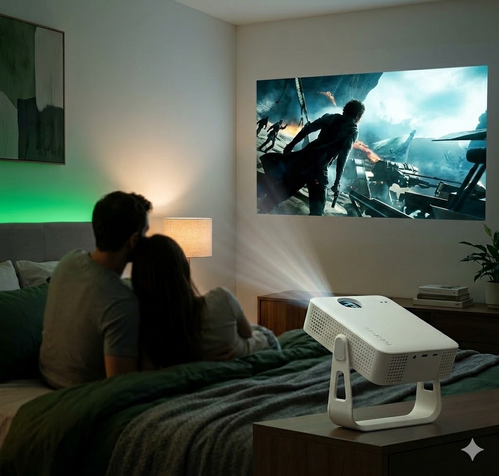 Best Mini Projectors For Bedroom Movies, AI-generated editorial image for illustrative purposes.