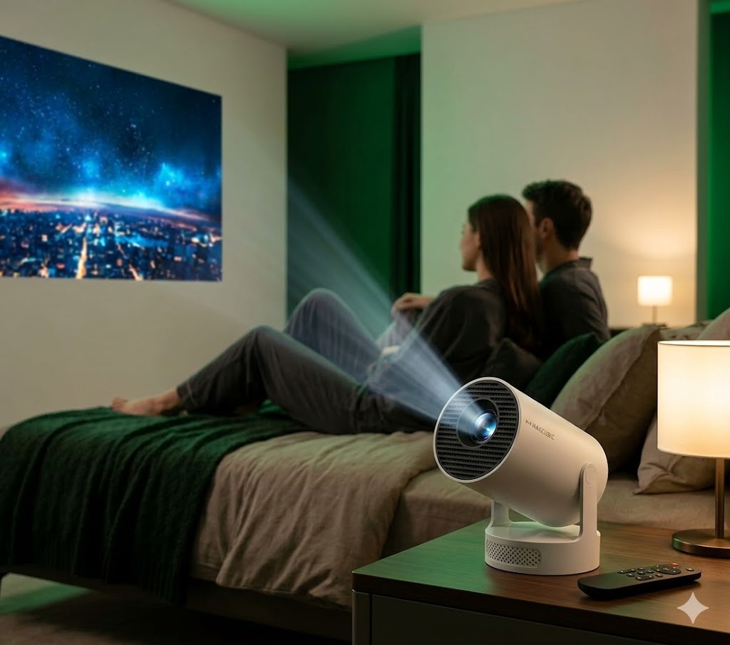 Best Mini Projectors For Bedroom Movies, AI-generated editorial image for illustrative purposes.