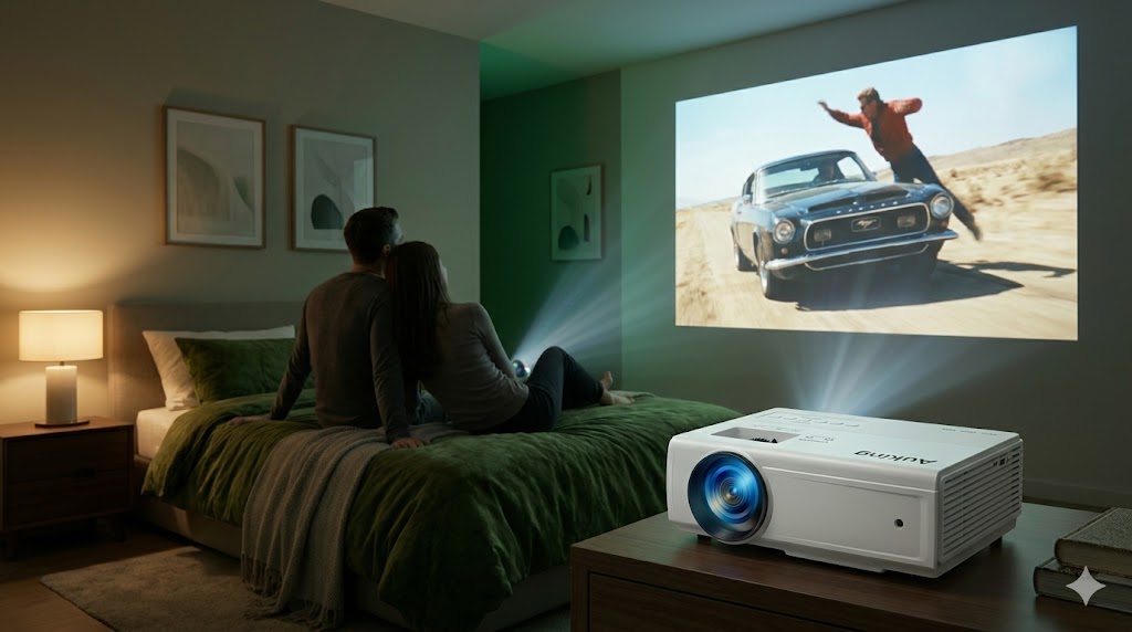 Best Mini Projectors For Bedroom Movies, AI-generated editorial image for illustrative purposes.