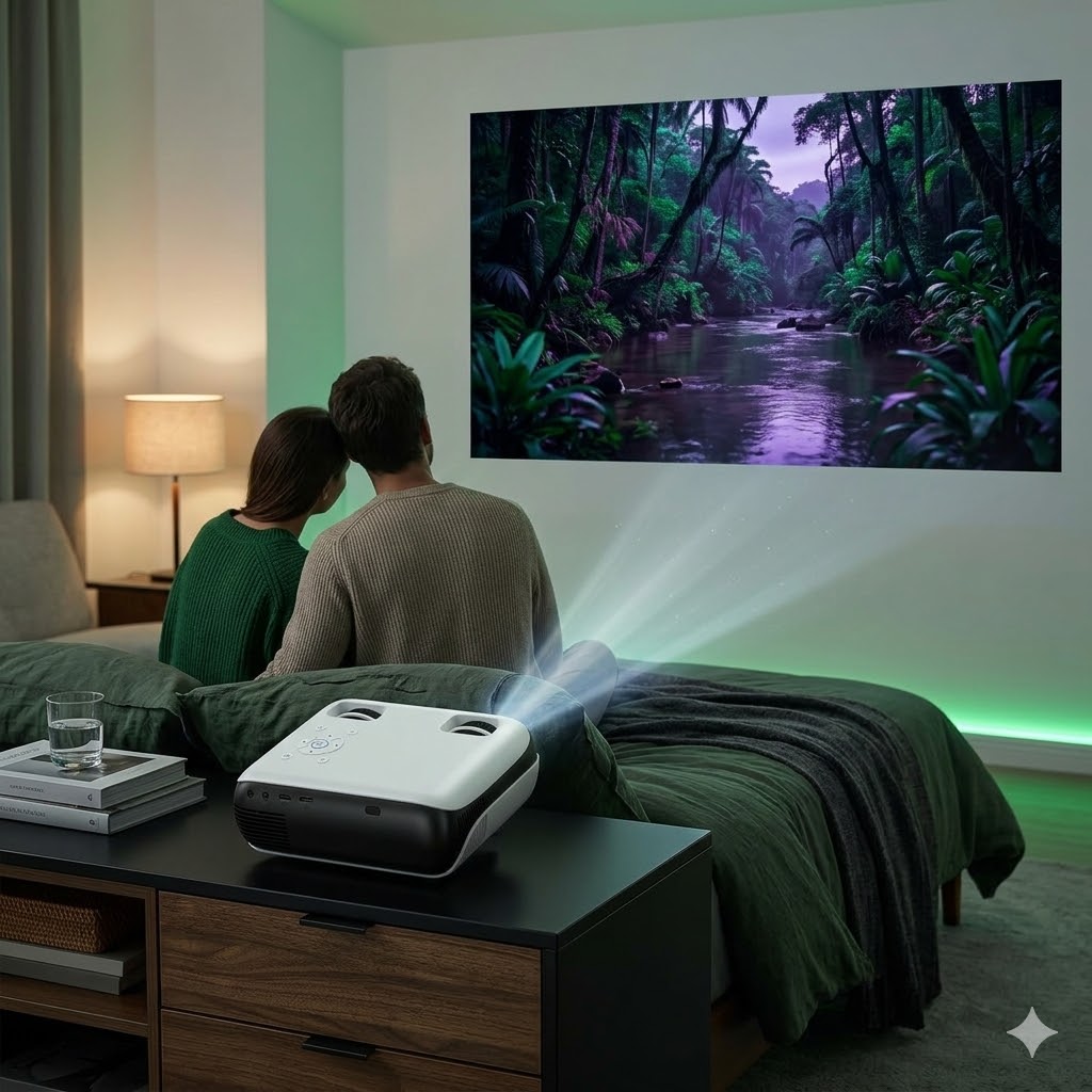Best Mini Projectors For Bedroom Movies, AI-generated editorial image for illustrative purposes.