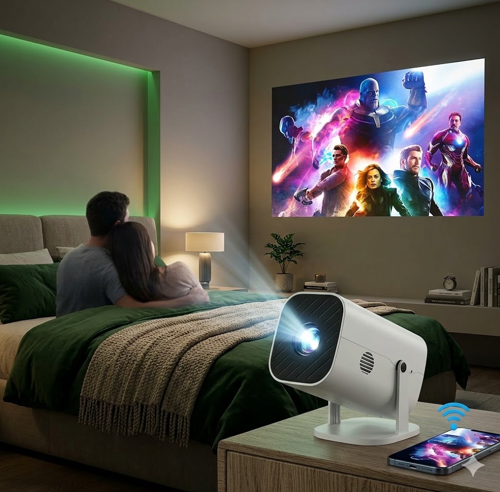 Best Mini Projectors For Bedroom Movies, AI-generated editorial image for illustrative purposes.