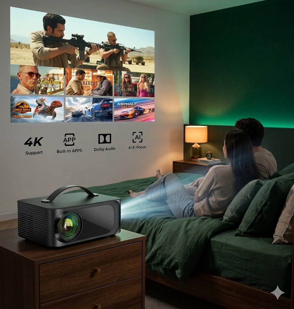 Best Mini Projectors For Bedroom Movies, AI-generated editorial image for illustrative purposes.