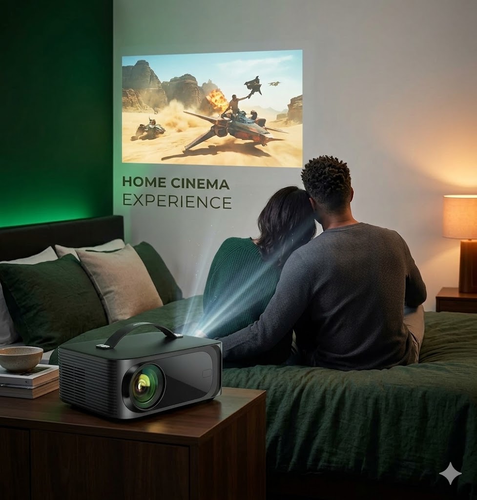 Best Mini Projectors For Bedroom Movies, AI-generated editorial image for illustrative purposes.