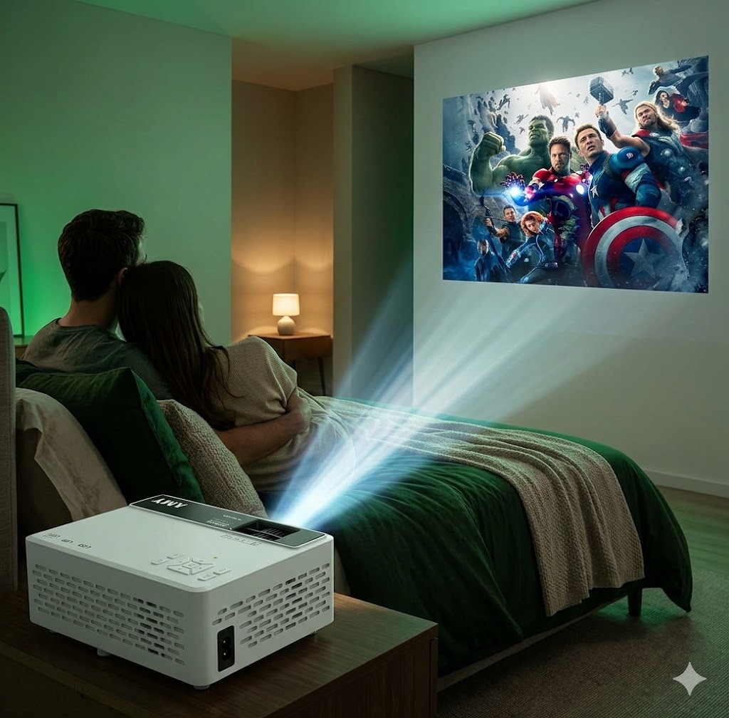 Best Mini Projectors For Bedroom Movies, AI-generated editorial image for illustrative purposes.