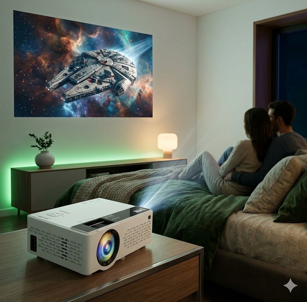 Best Mini Projectors For Bedroom Movies, AI-generated editorial image for illustrative purposes.