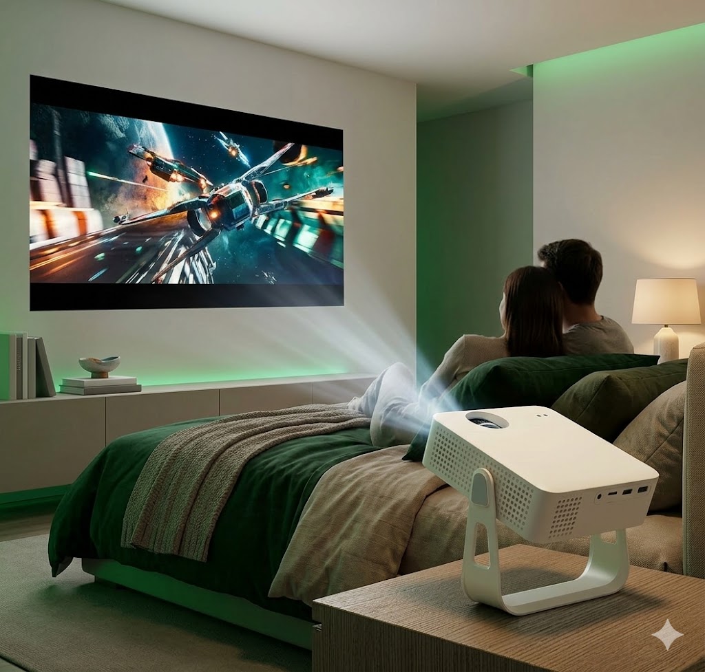 Best Mini Projectors For Bedroom Movies, AI-generated editorial image for illustrative purposes.