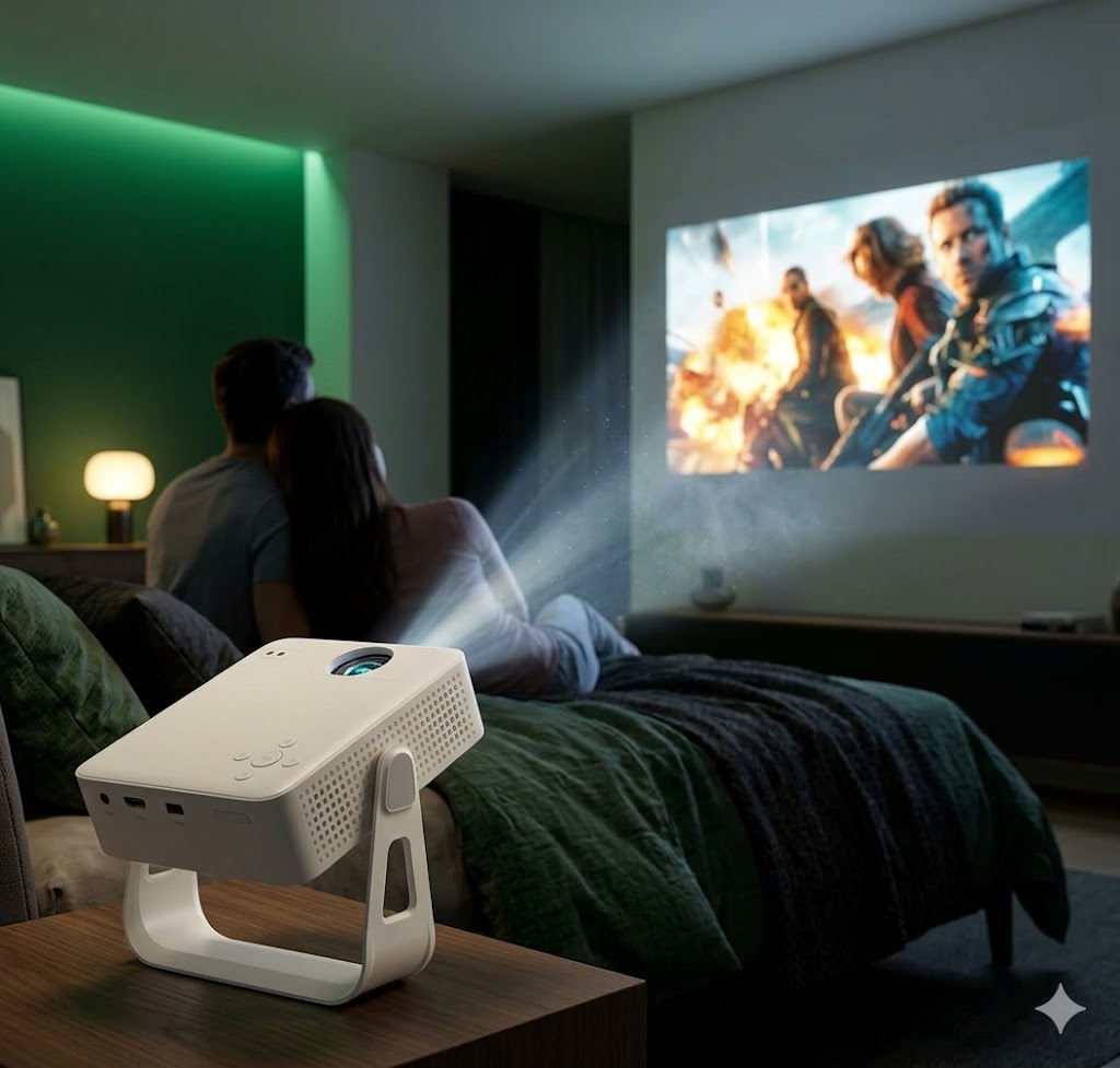 Best Mini Projectors For Bedroom Movies, AI-generated editorial image for illustrative purposes.