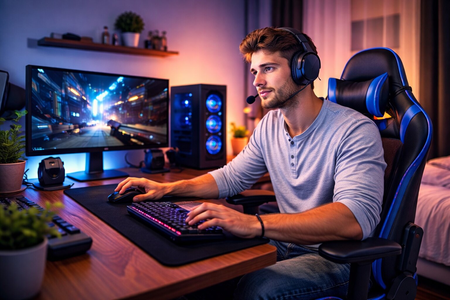 Best Budget Gaming Chairs, AI-generated editorial image for illustrative purposes showing ergonomic gaming chair setup with comfort focused budget seating design for home gaming and office use