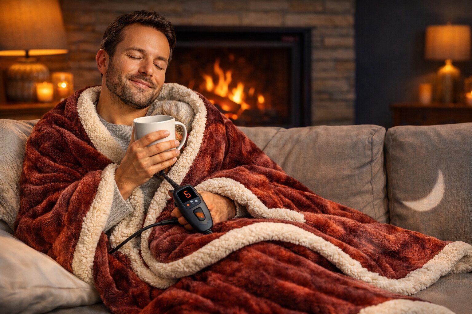Best Heated Throw Blankets for Cozy Warmth, AI-generated editorial image for illustrative purposes showing modern heated blanket setup in cozy indoor environment, soft lighting, comfort-focused lifestyle scene for US, UK, Canada audience