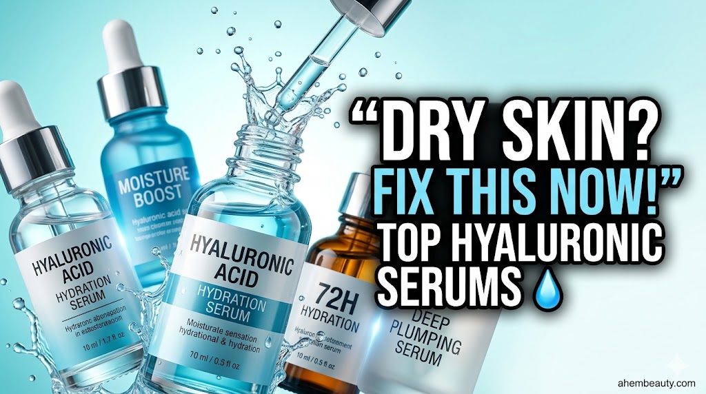 Best Hyaluronic Acid Serums for Deep Hydration, AI-generated editorial image for illustrative purposes showing hydrated glowing facial skin texture, serum bottle styling, and moisture-focused skincare presentation for readers in the United States, United Kingdom, and Canada