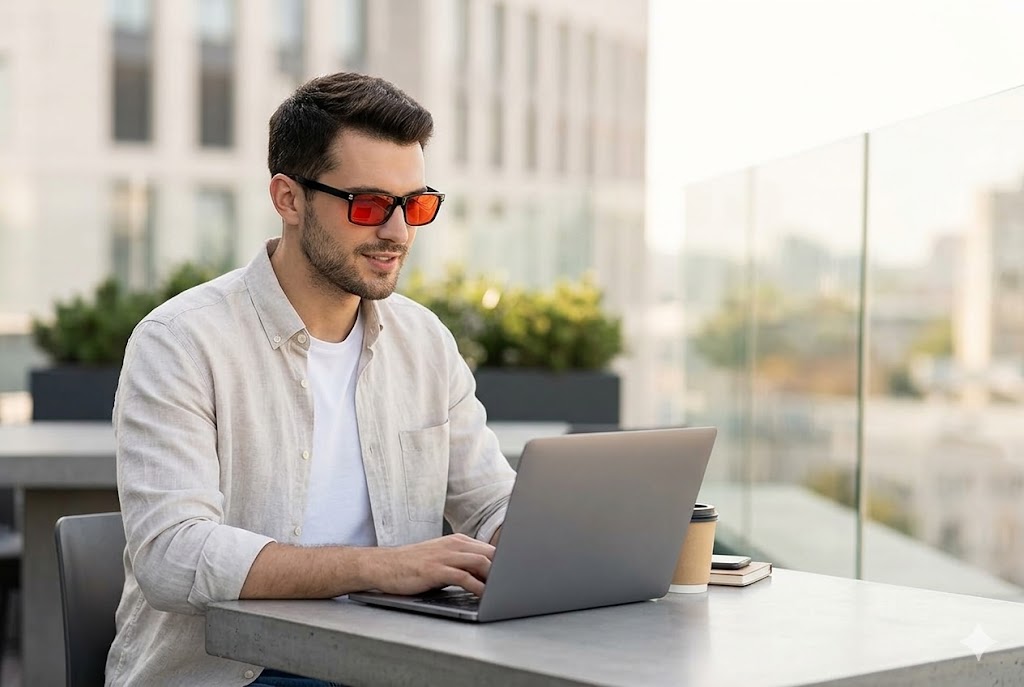 Best Blue Light Glasses for Men, AI-generated editorial image for illustrative purposes.