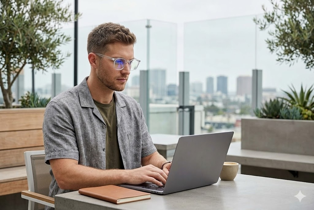 Best Blue Light Glasses for Men, AI-generated editorial image for illustrative purposes.