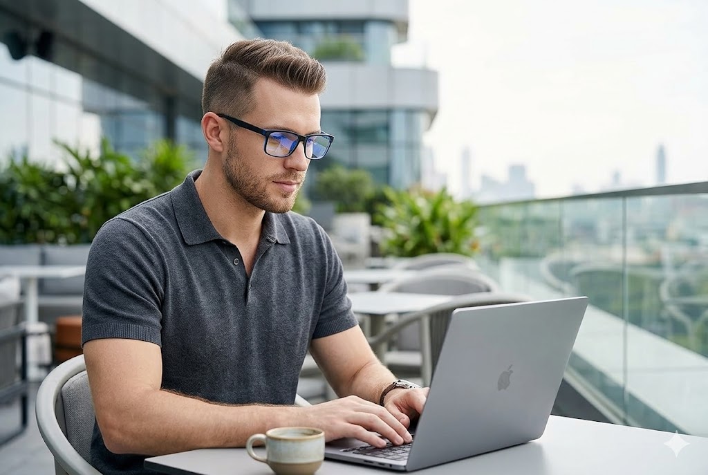 Best Blue Light Glasses for Men, AI-generated editorial image for illustrative purposes.