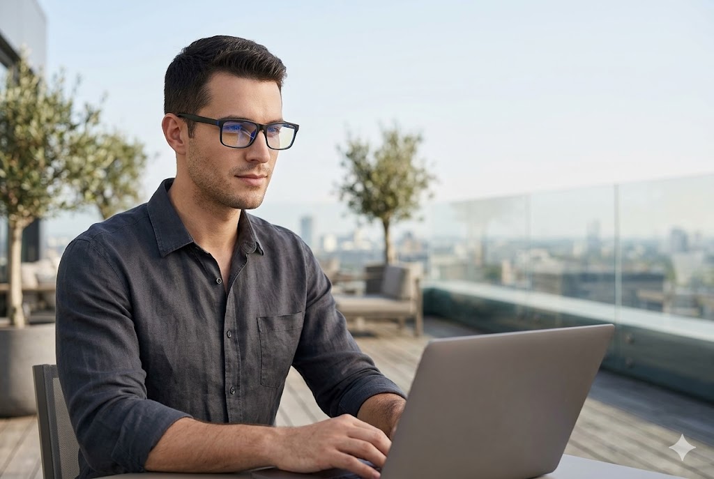 Best Blue Light Glasses for Men, AI-generated editorial image for illustrative purposes.