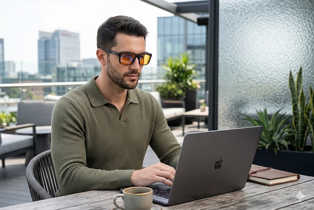 Best Blue Light Glasses for Men, AI-generated editorial image for illustrative purposes.
