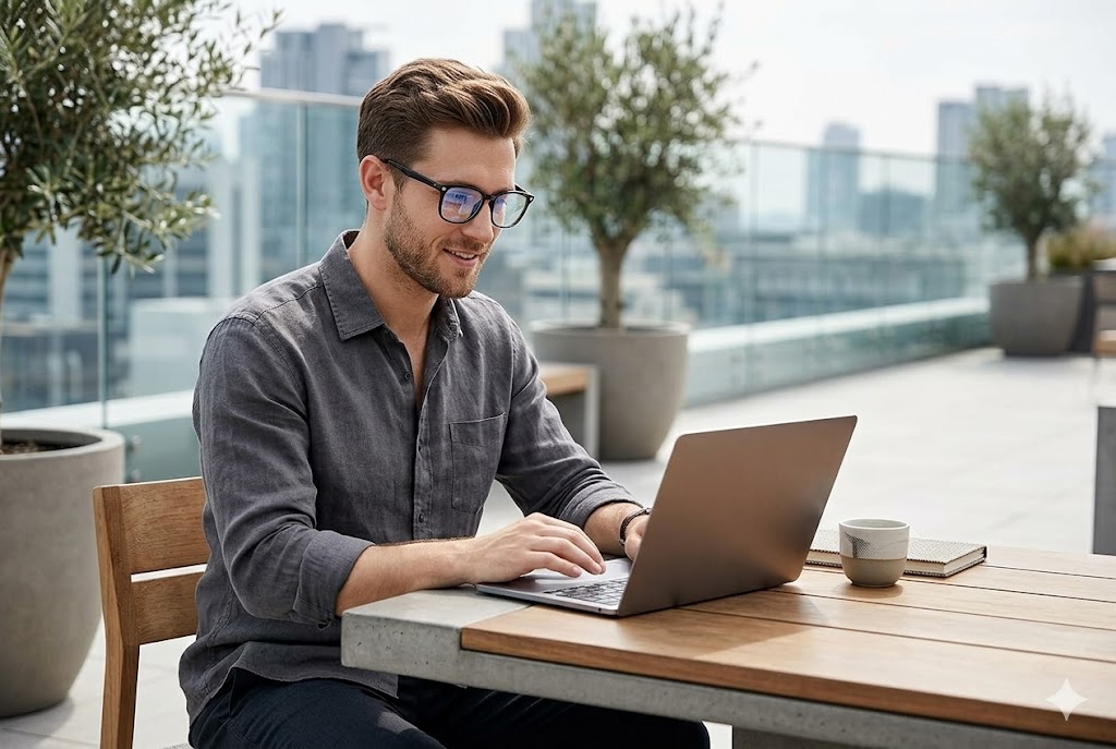 Best Blue Light Glasses for Men, AI-generated editorial image for illustrative purposes.