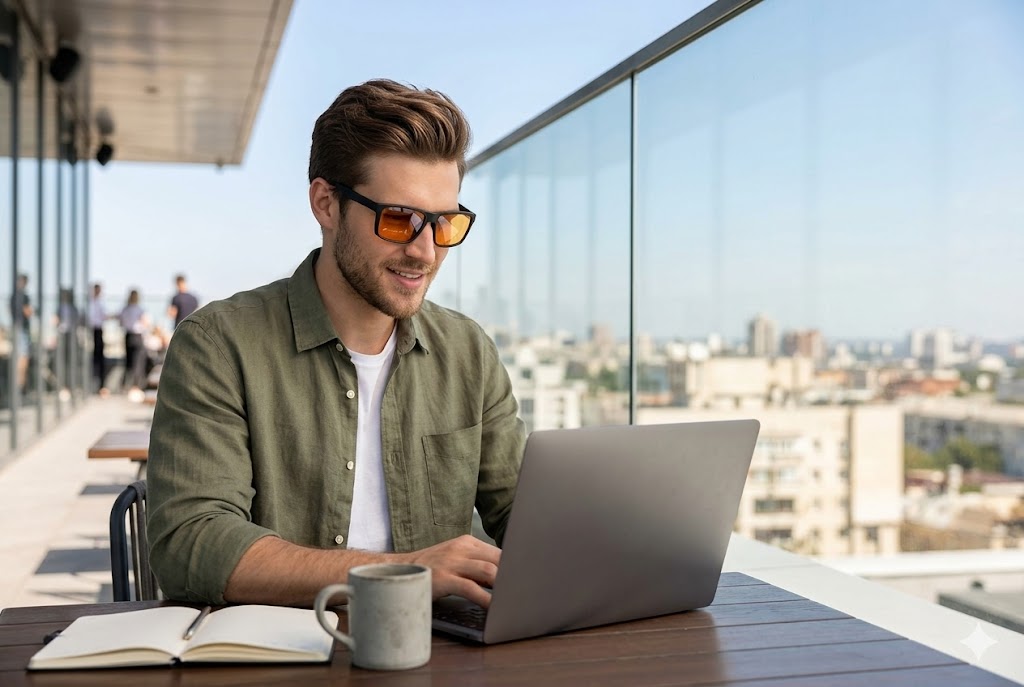 Best Blue Light Glasses for Men, AI-generated editorial image for illustrative purposes.